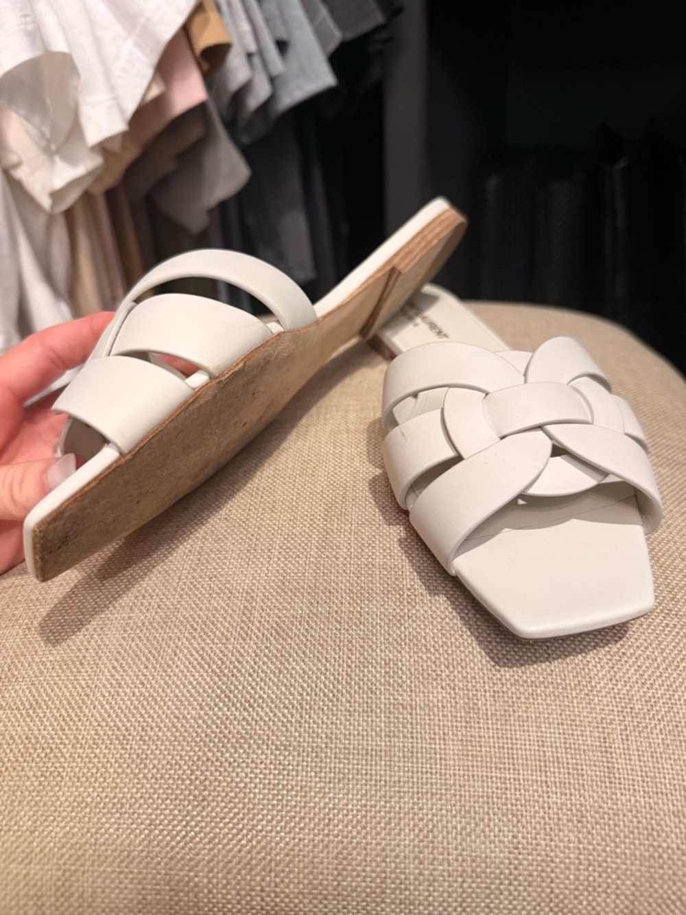 Saint Laurent Tribute White Leather Slide Sandals Flats Size 38.5 worn once box - Picture 11 of 11